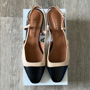 JONAK Paris Sz 40 | Slingback Ballet Flats | Noir/Beige NWB